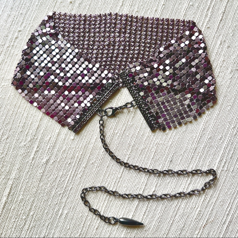 PINK & GREEN HOLOGRAPHIC DUO CHROME GUNMETAL CHAINMAIL MESH THICK CHOKER GOTH - Picture 9 of 9